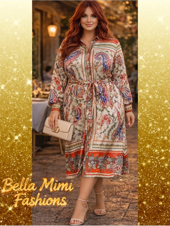 Fate Dresses & Skirts - NWT Cream Paisley Print Button-Front Shirt Dress with tie belt 🌺🌹🌸  BB